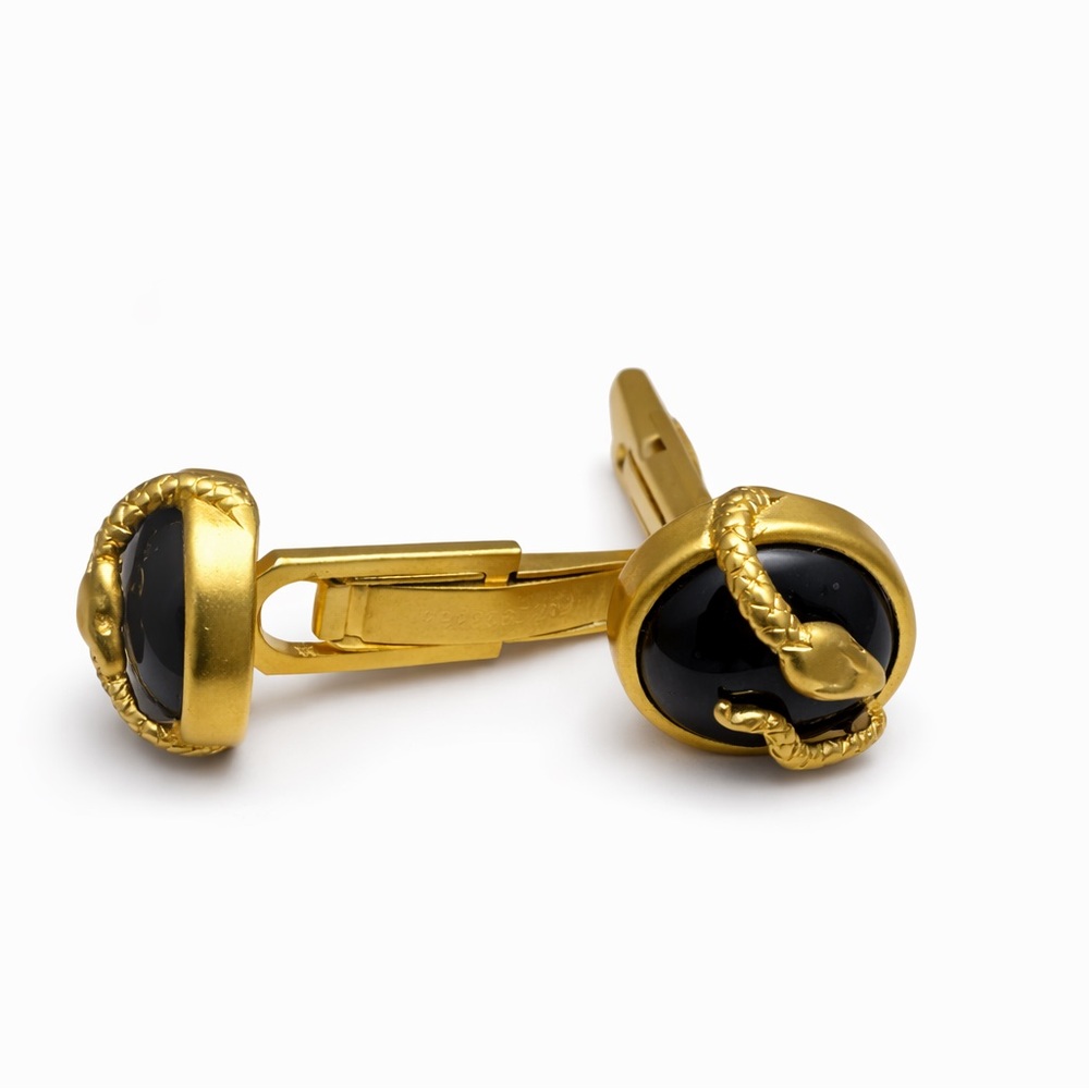 Smithsonian by Monet Gold and Black Snake Cuff Links - Picture 2 of 2